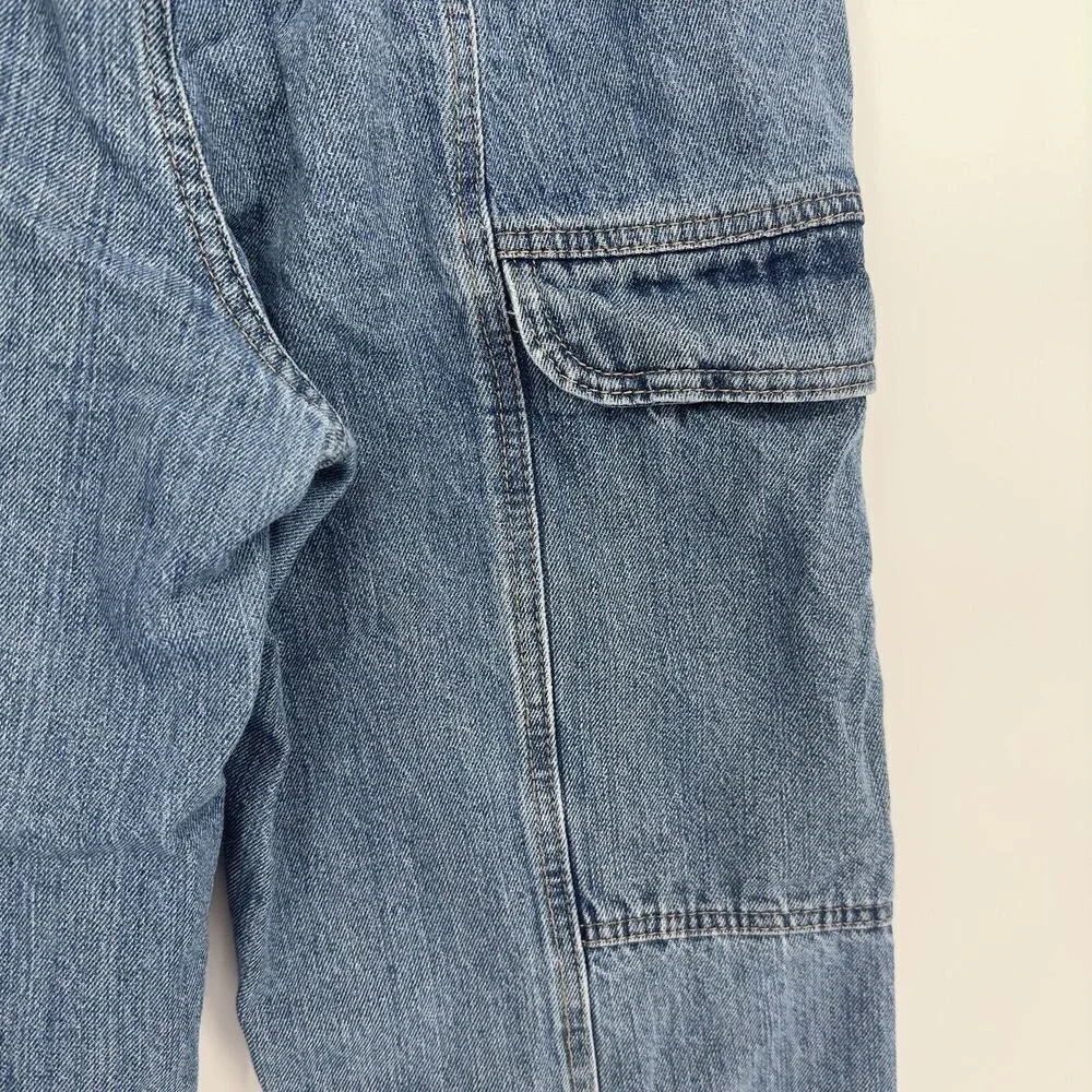 Forever 21‎ Womens Medium Wash Blue Denim Cargo Utility Pants Seam Detail Size S